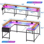 Scrivania da Gaming a L con Ciabatta e Luci a LED, Scrivania per Computer Reversibile a U con Supporto Monitor, Grande Postazione Angolare