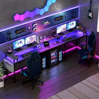 Scrivania da Gaming a L con Ciabatta e Luci a LED, Scrivania per Computer Reversibile a U con Supporto Monitor, Grande Postazione Angolare