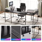 Scrivania da Gaming a L con Ciabatta e Luci a LED, Scrivania per Computer Reversibile a U con Supporto Monitor, Grande Postazione Angolare