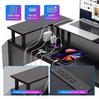 Scrivania da Gaming a L con Ciabatta e Luci a LED, Scrivania per Computer Reversibile a U con Supporto Monitor, Grande Postazione Angolare