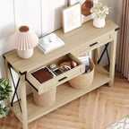 Consolle in Rattan da 43'' con 2 Cassetti, Grigio/Legno, 1 Posto