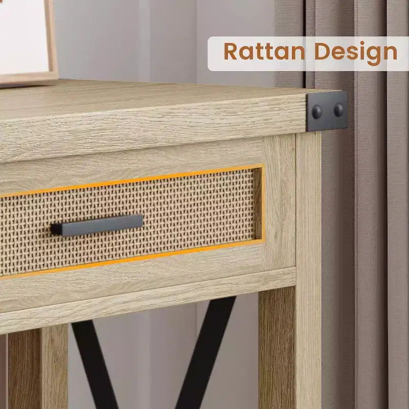 Consolle in Rattan da 43'' con 2 Cassetti, Grigio/Legno, 1 Posto