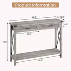 Consolle in Rattan da 43'' con 2 Cassetti, Grigio/Legno, 1 Posto