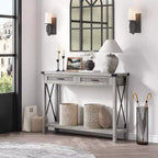 Consolle in Rattan da 43'' con 2 Cassetti, Grigio/Legno, 1 Posto
