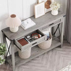 Consolle in Rattan da 43'' con 2 Cassetti, Grigio/Legno, 1 Posto