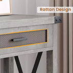 Consolle in Rattan da 43'' con 2 Cassetti, Grigio/Legno, 1 Posto