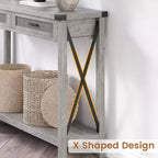 Consolle in Rattan da 43'' con 2 Cassetti, Grigio/Legno, 1 Posto