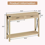 Consolle in Rattan da 43'' con 2 Cassetti, Grigio/Legno, 1 Posto