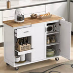 Isola Cucina con Piano d'Appoggio Pieghevole, Ruote, Portasciugamani e Cassetto – Blu/Grigio e Bianco, Utente Singolo
