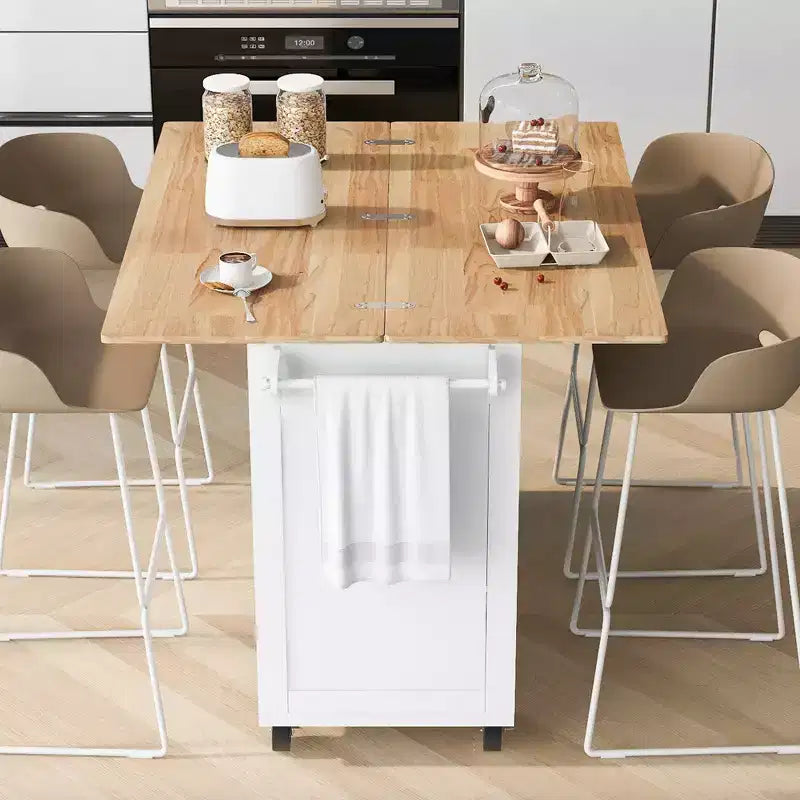 Isola Cucina con Piano d'Appoggio Pieghevole, Ruote, Portasciugamani e Cassetto – Blu/Grigio e Bianco, Utente Singolo