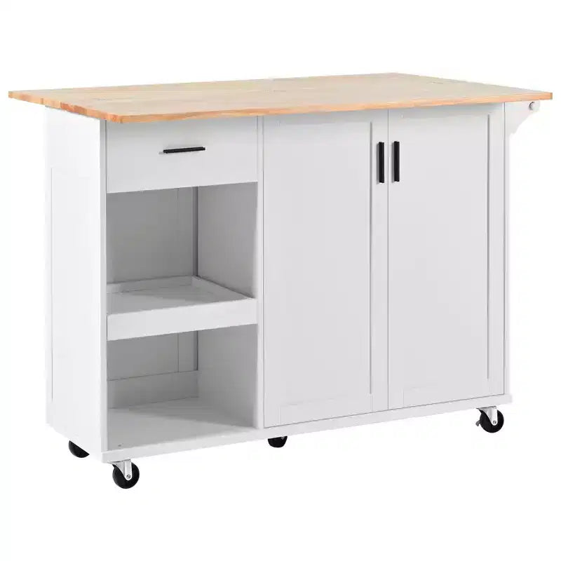 Isola Cucina con Piano d'Appoggio Pieghevole, Ruote, Portasciugamani e Cassetto – Blu/Grigio e Bianco, Utente Singolo
