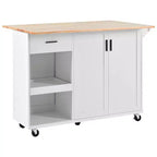 Isola Cucina con Piano d'Appoggio Pieghevole, Ruote, Portasciugamani e Cassetto – Blu/Grigio e Bianco, Utente Singolo