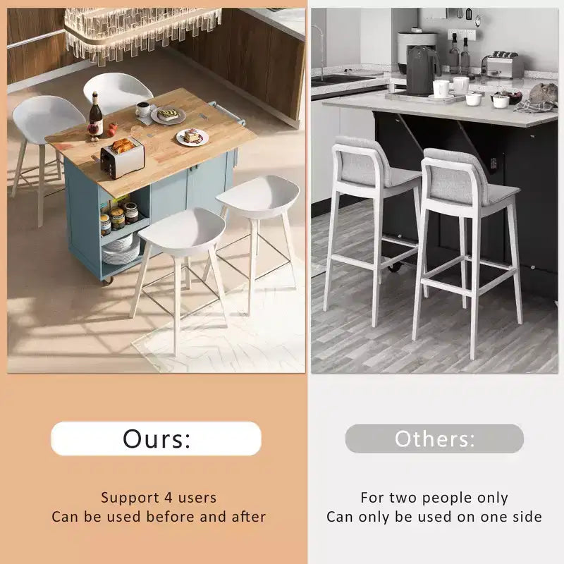 Isola Cucina con Piano d'Appoggio Pieghevole, Ruote, Portasciugamani e Cassetto – Blu/Grigio e Bianco, Utente Singolo