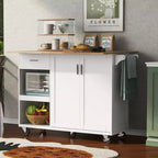 Isola Cucina con Piano d'Appoggio Pieghevole, Ruote, Portasciugamani e Cassetto – Blu/Grigio e Bianco, Utente Singolo