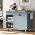 Isola Cucina con Piano d'Appoggio Pieghevole, Ruote, Portasciugamani e Cassetto – Blu/Grigio e Bianco, Utente Singolo