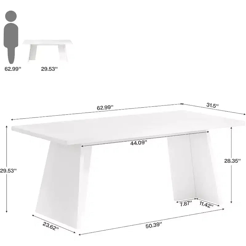 Tavolo da pranzo rettangolare bianco per 4-6 persone, con base a due piedistalli