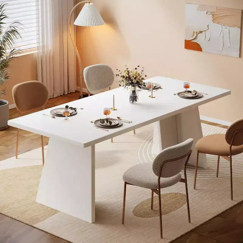 Tavolo da pranzo rettangolare bianco per 4-6 persone, con base a due piedistalli