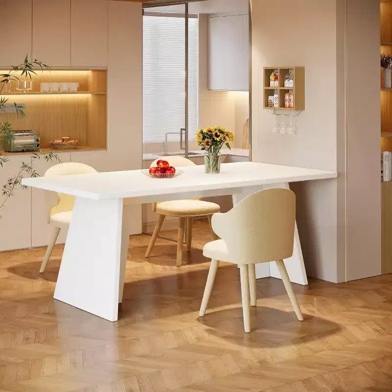 Tavolo da pranzo rettangolare bianco per 4-6 persone, con base a due piedistalli
