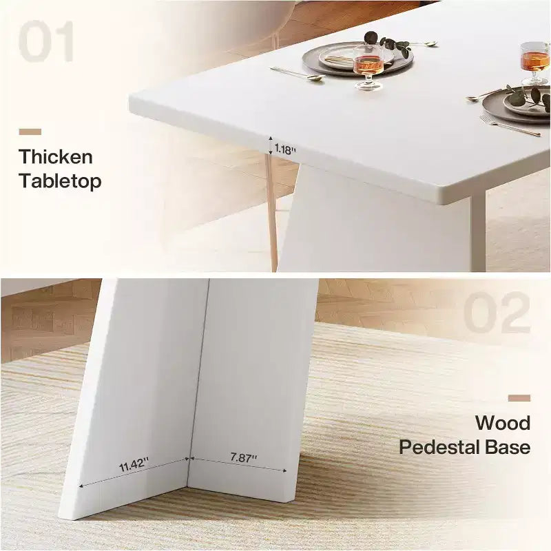 Tavolo da pranzo rettangolare bianco per 4-6 persone, con base a due piedistalli