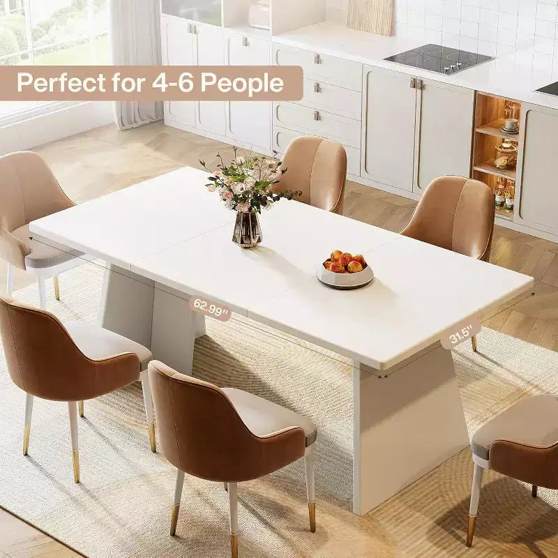Tavolo da pranzo rettangolare bianco per 4-6 persone, con base a due piedistalli