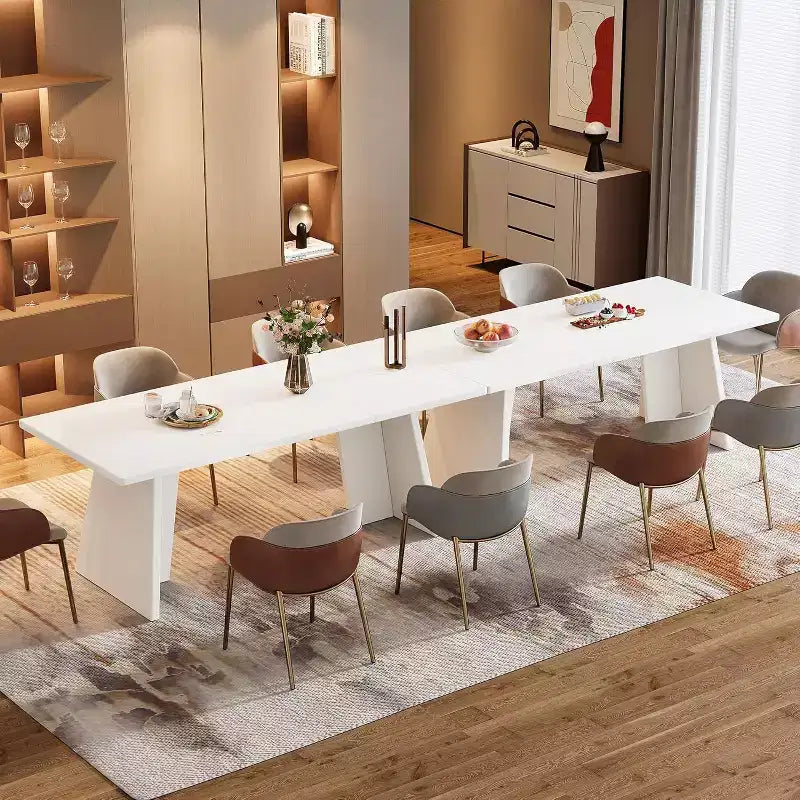 Tavolo da pranzo rettangolare bianco per 4-6 persone, con base a due piedistalli