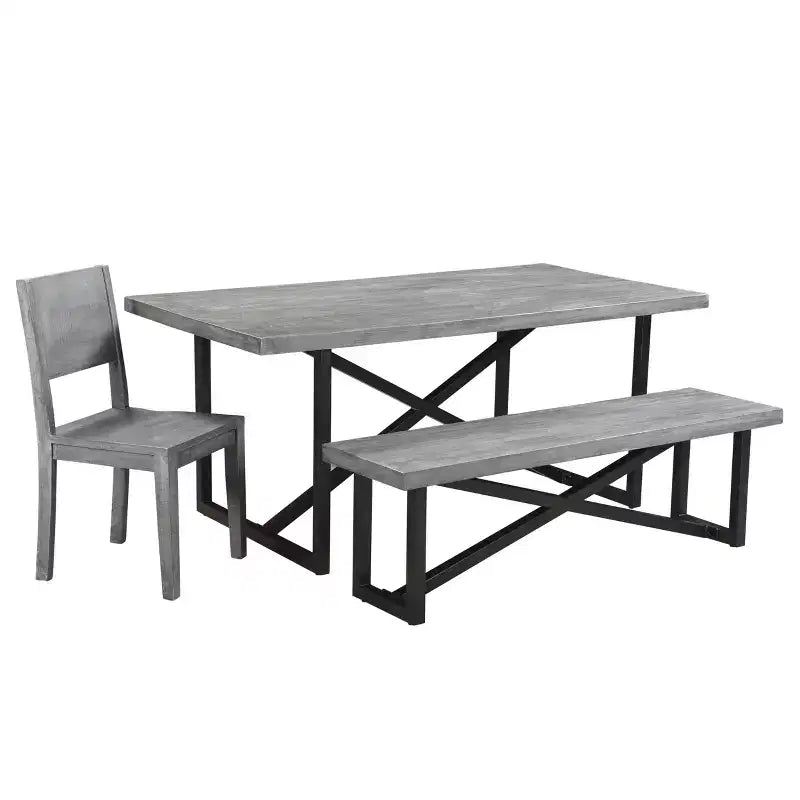 Set di 2 sedie da pranzo in legno di mango grigio