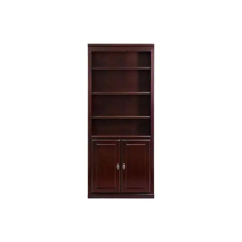 72" Huntington Club Wood Bookcase with Doors Cherry - Martin Furniture: Sturdy Hardwood, 6 Shelves, No Assembly Required