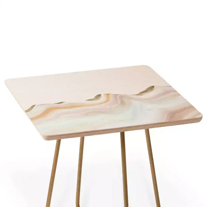 Marta Barragan Camarasa Marbling Mountains Side Table Gold - Deny Designs: Steel Frame, Wood Composite Top, Flared Legs