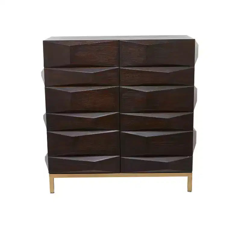 Contemporary Bold Facet Carved Wood Side Cabinet Brown - Olivia & May: Arched Design, No Assembly Required