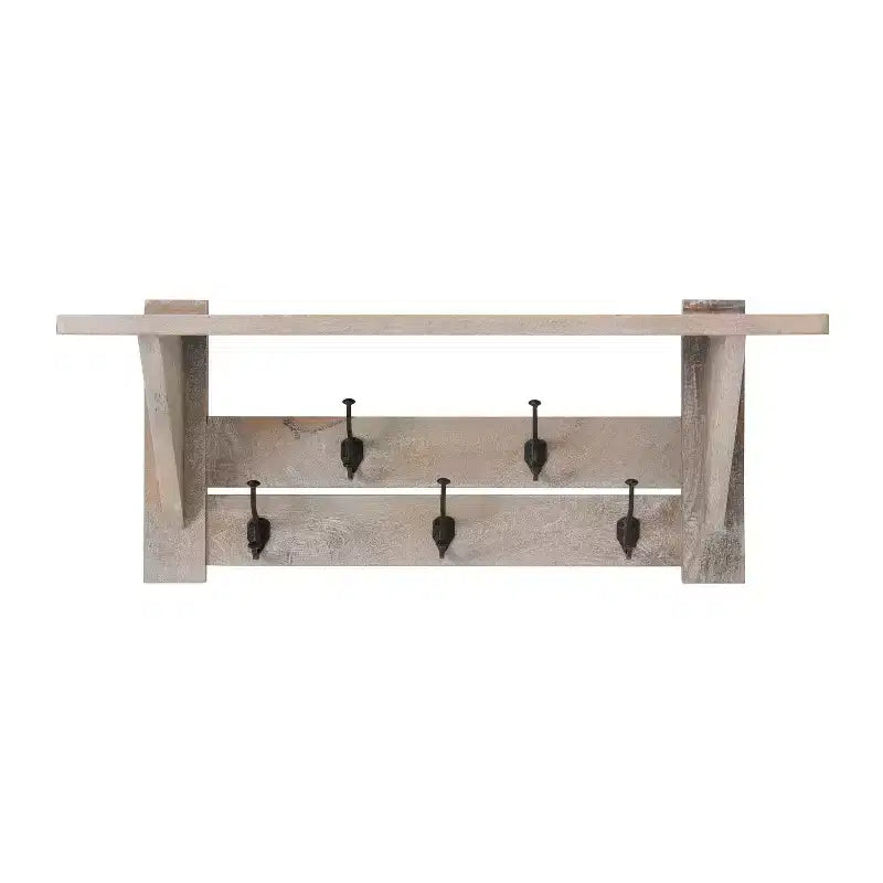 Set panca e attaccapanni con mensola in legno di mango Driftwood da 100 cm (2 pezzi)