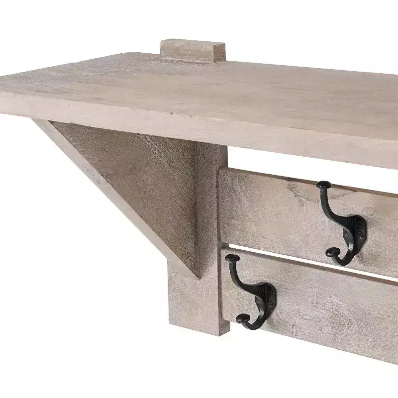 Set panca e attaccapanni con mensola in legno di mango Driftwood da 100 cm (2 pezzi)