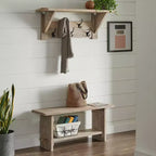 Set panca e attaccapanni con mensola in legno di mango Driftwood da 100 cm (2 pezzi)