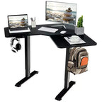 Costway L Shaped Electric Adjustable Standing Desk w/ Controller 2 Hooks Black\Rustic