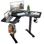 Scrivania angolare elettrica regolabile in altezza con controller e 2 ganci, nero/rustico, 1 persona