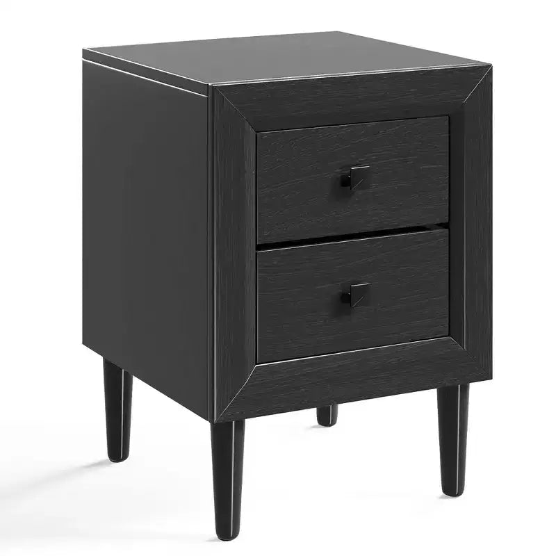 Costway Nightstand End Bedside Coffee Table Wooden Leg Storage Drawers Black\Grey