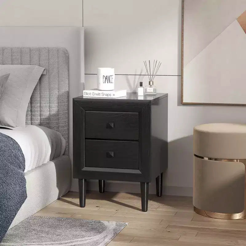 Comodino a 2 cassetti nero/grigio con gambe in legno – Per 1 persona