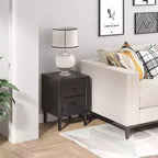 Comodino a 2 cassetti nero/grigio con gambe in legno – Per 1 persona