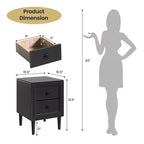 Comodino a 2 cassetti nero/grigio con gambe in legno – Per 1 persona
