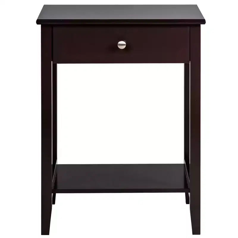 Comodino con cassetto e ripiano, marrone/grigio/bianco, per 1 persona