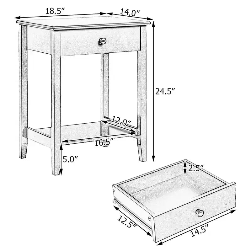 Comodino con cassetto e ripiano, marrone/grigio/bianco, per 1 persona