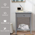Comodino con cassetto e ripiano, marrone/grigio/bianco, per 1 persona
