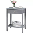 Comodino con cassetto e ripiano, marrone/grigio/bianco, per 1 persona