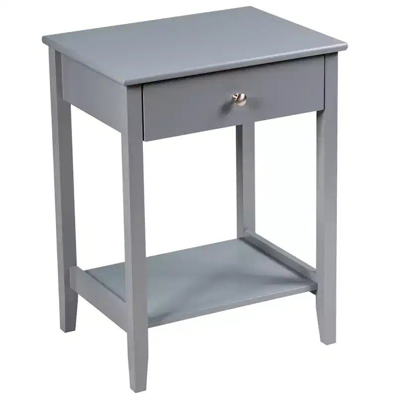 Comodino con cassetto e ripiano, marrone/grigio/bianco, per 1 persona