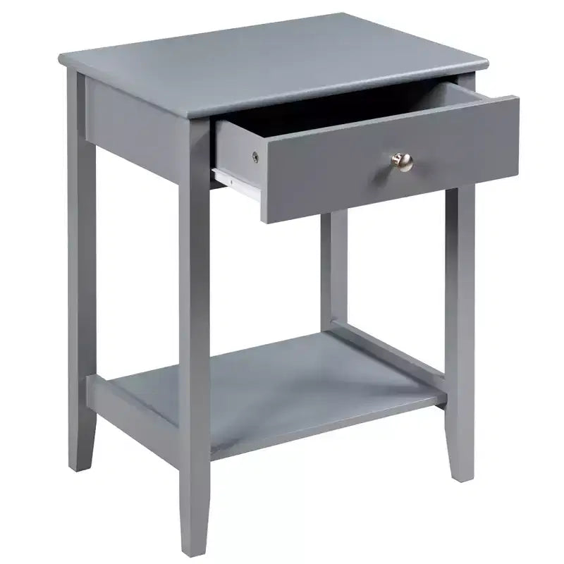 Comodino con cassetto e ripiano, marrone/grigio/bianco, per 1 persona