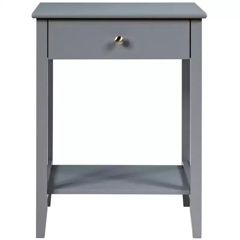 Comodino con cassetto e ripiano, marrone/grigio/bianco, per 1 persona