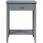 Comodino con cassetto e ripiano, marrone/grigio/bianco, per 1 persona