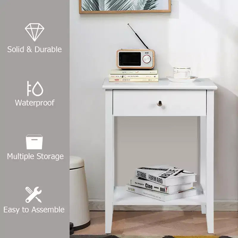 Comodino con cassetto e ripiano, marrone/grigio/bianco, per 1 persona