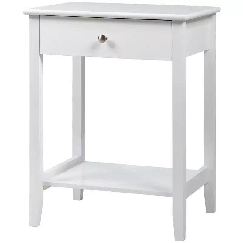 Comodino con cassetto e ripiano, marrone/grigio/bianco, per 1 persona