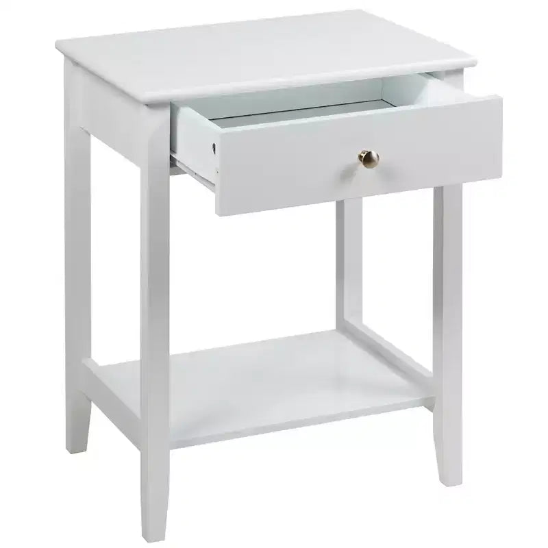 Comodino con cassetto e ripiano, marrone/grigio/bianco, per 1 persona