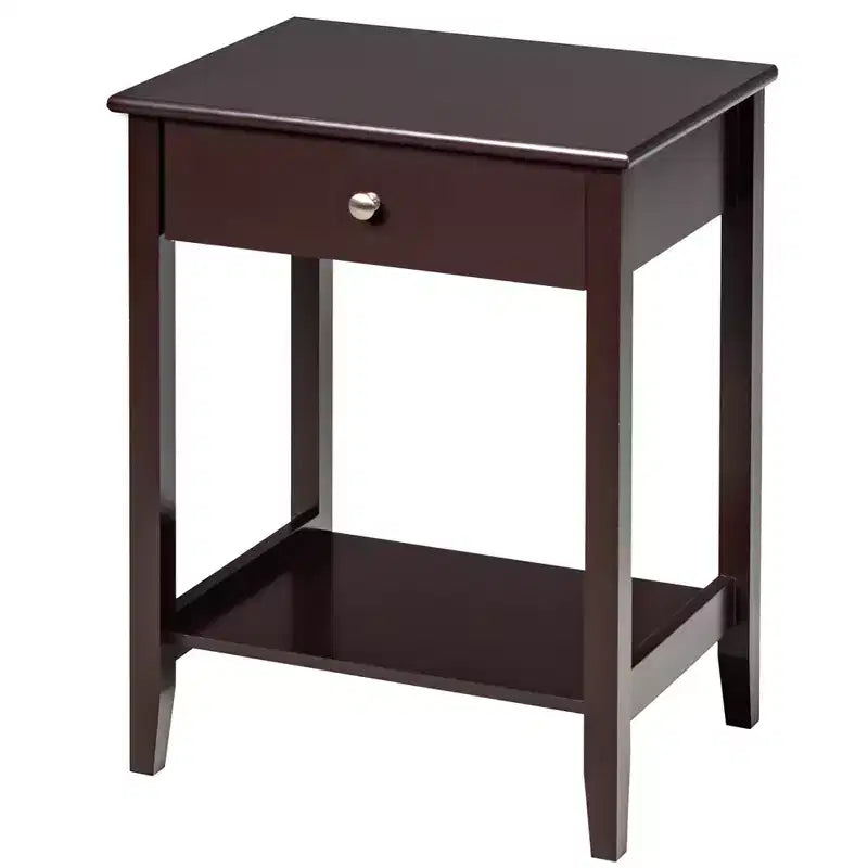 Comodino con cassetto e ripiano, marrone/grigio/bianco, per 1 persona